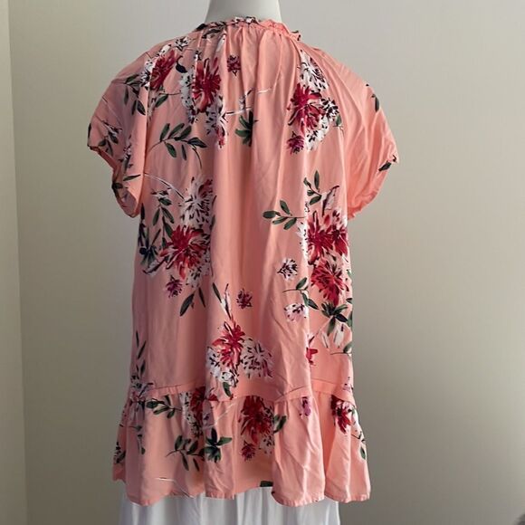 St. John’s Bay floral top cap sleeves ruffle around neck & bottom women’s large - Picture 6 of 8